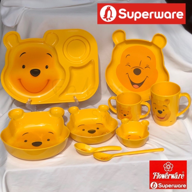 หมีพู pooh (ขายเป็นชิ้น)จานเมลามีนเด็ก ถาดหลุม จาน ชาม แก้ว ช้อนส้อมเด็ก