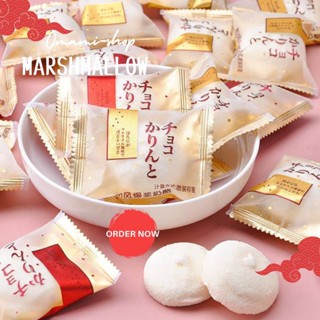 พร้อมส่ง!  มาร์ชเมลโลว์ Marshmallow  เคลือบไวท์ช็อกโกแลต สอดไส้สตรอว์เบอร์รี่ จำนวน 20-40ชิ้น チヨコ かりんと