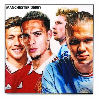 Manchester Derby Match แมนยู Manchester United แมนซิตี้ Manchester city รูปภาพ​ติด​ผนัง​ pop art ฟุตบอล​ กรอบรูป​