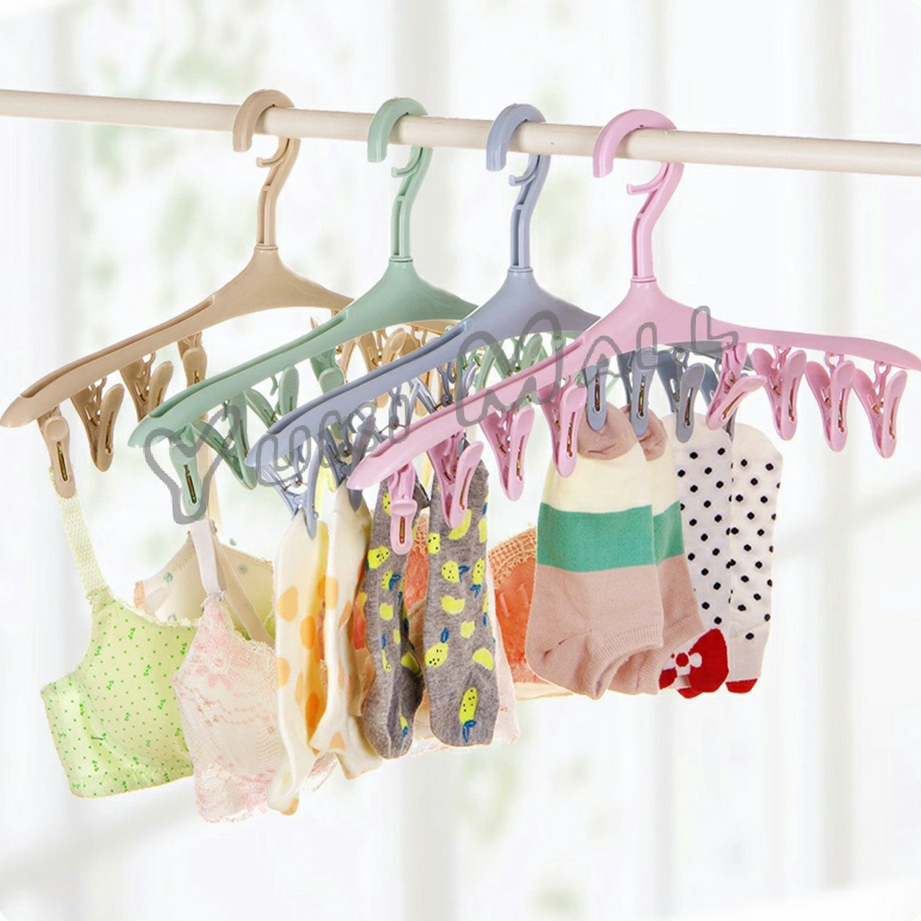 Yuki ไม้แขวนมีตัวหนีบ 8 ตัว ไม้หนีบผ้าอเนกประสงค์ ที่แขวนเก็บของ Folding hanger