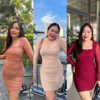 🦋Angel beige dress🦋เดรสสาวอวบผ้าตาข่าย2ชั้น