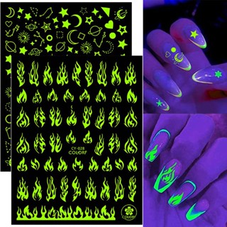 【AG】Nail Sticker Fluorescent Effect Glowing Dark Good Adhesion Nail Stickers Flame Butterfly