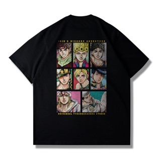 T-Shirtเสื้อยืดแขนสั้น ผ้าฝ้ายแท้ พิมพ์ลายอนิเมะ JOJO Jojos Bizarre Adventure ทรงหลวม สไตล์ญี่ปุ่น สําหรับผู้ชาย และผู้