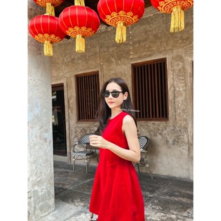 Pump red dress🧧 มินิเดรสแขนกุดสีแดงผ้ากำมะหยี่