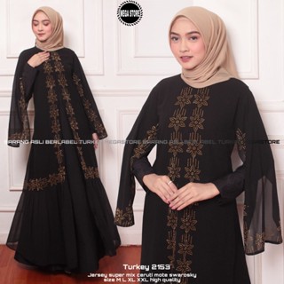 Gamis Abaya Turkey 2153 ชุดเดรส สไตล์มุสลิม ปักลาย สีดํา สําหรับผู้หญิง