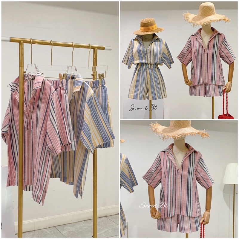 💫New💫[ส่งจากไทย TH] 🏷️Suwat ชุดเซทผ้าทอเนื้อสลาฟ Snoopy striped set