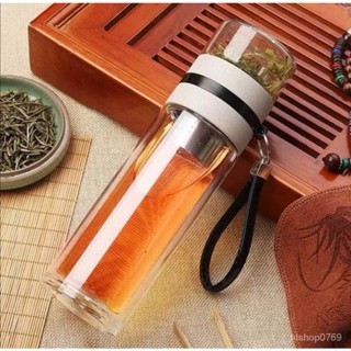 กระบอกน้ำ ชงชา Double wall 500ml วัสดุ High Borosilicate พร้อมที่กรองใส่ใบชา--สินค้าพร้อมส่ง--