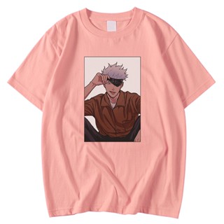 Cotton T-Shirt Short Sleeved Vintage Men Tees Shirt Fashion Brand Jujutsu Kaisen Cartoon Gojo Printing Tops Large S_02