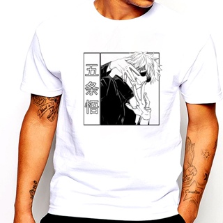 Hip Hop Jujutsu Kaisen Satoru Gojo with Colored Background Men Tshirt Cute Cartoon Couples Tshirt Summer Men Short _02