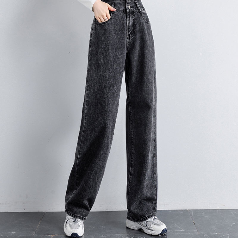 พร้อมส่งร้านไทย  กางเกงยีนส์ขายาว  กางเกงยีนส์เเฟชั่น  แฟชั่นกางเกงยีนส์  เอวสูงขากว้าง - รูปที่ 5