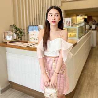 Pimpimon ♡  พร้อมส่ง‼️ Mia top🌷💝สายเดี่ยวปาดไหล่ ปักลายกุหลายเสริมฟองน้ำ