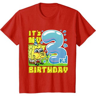 เสื้อยืดเทรนด์SpongeBob SquarePants 3rd Birthday Party พิมพ์กราฟิกเด็กเสื้อยืดเด็กแฟชั่น Top Tee Cal สั้นแขนสั้น100% Cot