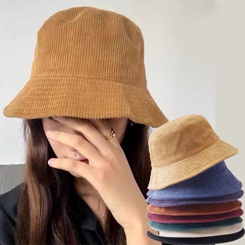 หมวกบักเก็ต ผ้าลูกฟูก แบบหนา แบบนิ่ม สามารถพับได้ เข้ากับทุกการแต่งกาย สไตล์เรโทร สําหรับผู้ชาย และผู้หญิง