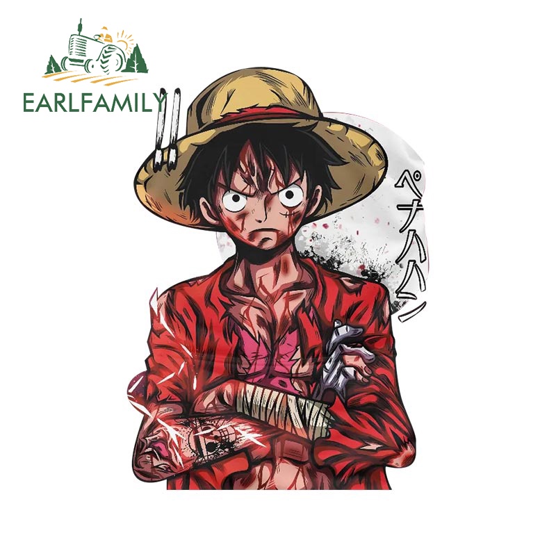 EARLFAMILY 13 ซม.x 9.3 ซม.One Piece Luffy สติกเกอร์รถกันน้ํา Windows รถจักรยานยนต์กันน้ํา Decal ไวนิลรถจัดแต่งทรงผม