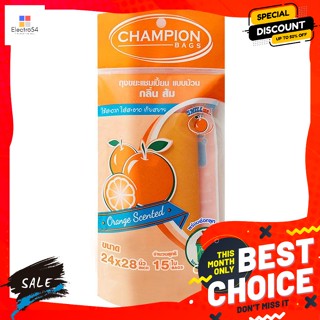 แชมเปี้ยน ถุงขยะ แบบม้วน กลิ่นส้ม ขนาด 24 x 28 นิ้ว 15 ใบ Champion Garbage Bags Rol