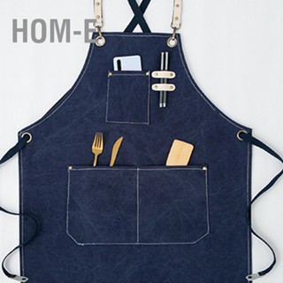 Hom-E กระเป๋าผ้ากันเปื้อนสายรัดถอดได้ผ้าใบกันน้ำผ้าฝ้าย Pinafore สบายสำหรับร้านอาหาร