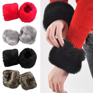 in สต็อกBLOOMZO Warm Furry สายรัดข้อมือ Windproof สําหรับเสื้อขนสัตว์และแจ็คเก็ต Oversleeve ข้อมือ Furry ข้อมือ
