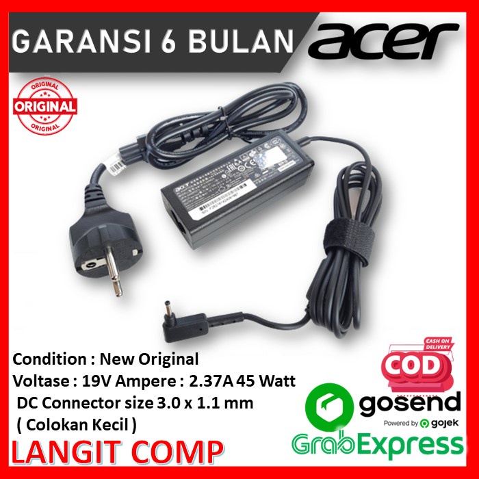 Acer Aspire 5 A514-53 A514-53G A514-52KG A115-31 19V-2.37A 45W DC Charger Adapter (3.0x1.1 มม.)