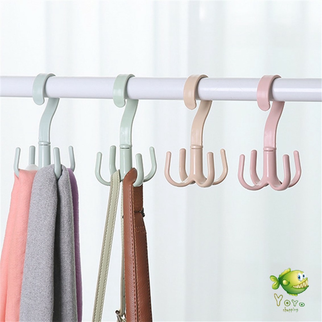 YOYO ที่แขวนของแบบตะขอ 4 แฉก หมุนได้ 360 องศา ที่แขวนของแบบตะขอ คละสี / 4 Position Cloth Hanger
