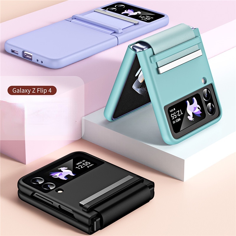 เคสโทรศัพท์หนัง ฝาพับ กันกระแทก พร้อมฟิล์มกันรอยเลนส์กล้อง สําหรับ Samsung Galaxy Z Flip 4 Z Flip 3 