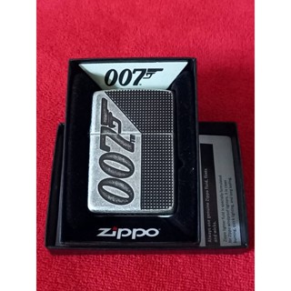 ZIPPO 49033 BOND BT007 GUN LOGO ARMOR CASE ANTIQUE SILVER PLATE ปี2019ผิวชุบเงินแท้รุ่นหนาพิเศษ ลายแกะลงเนื้อ