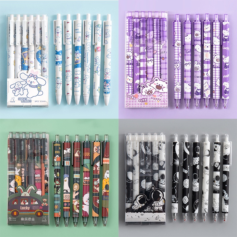 6 ชิ้น / เซต ปากกาลูกลื่น ปากกาเจลกด ปากกาลายเซ็น นักเรียน สร้างสรรค์ เครื่องเขียน สไตล์ใหม่ ปากกาสีดํา