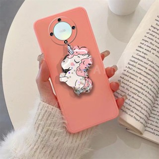 พร้อมส่ง เคสโทรศัพท์มือถือ ซิลิโคนนิ่ม TPU ลายการ์ตูนยูนิคอร์นน่ารัก พร้อมที่ตั้งวาง แฟชั่นใหม่ สําหรับ Huawei Honor X9a 5G X7A HONORX9a HonorX7a 2023