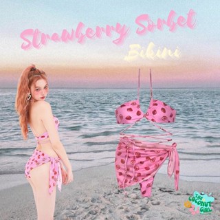 Strawberry Sorbet Bikini พร้อมส่ง ชุดว่ายน้ำบิกินี่ Set3ชิ้น