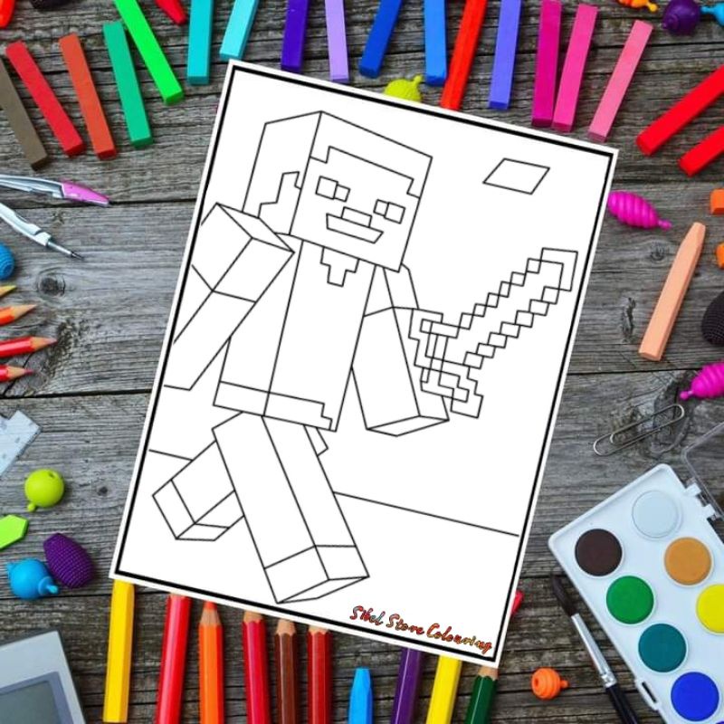 กระดาษระบายสี Minecraft Theme Kids 01 / กระดาษวาดรูป (10 แผ่นภาพ)