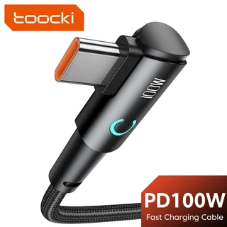 Toocki USB ประเภท C ไปยัง USB C สาย 90 องศาข้อศอก PD 100 วัตต์ชาร์จไฟรวดเร็ว LED สายข้อมูลสำหรับ แล็ปท็อปประเภท C สายข้อมูล