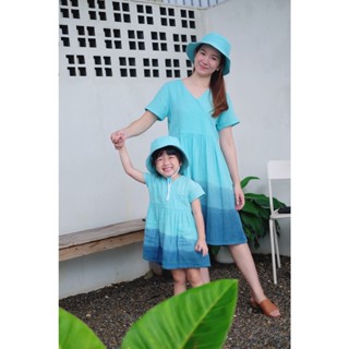 👑Pumpkin Mint Indigo Dress👑สีเขียวนีโอมิ้นต์ทูโทน | Mom&amp;Kid