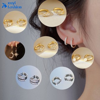 เครื่องประดับ ต่างหูห่วง ชุบทอง 14K ประดับเพทาย ขนาดเล็ก แฟชั่นสําหรับผู้หญิง