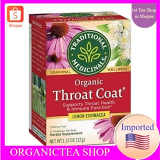 Traditional Medicinals Organic Throat Coat Herbal Tea Lemon Echinacea 16 Tea Bags