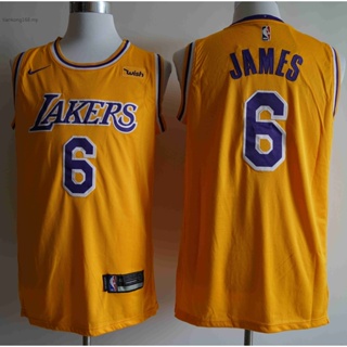 ขายดี Los Angeles Lakers ฤดูกาล สําหรับผู้ชาย 2021 #6 เสื้อกีฬาบาสเก็ตบอล ปักลาย LeBron James สีเหลือง DBklah52AHmlel48