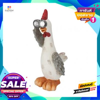 Rooster รูปปั้นไก่พร้อมโซลาร์ไลท์ รุ่น PY1904006 สีครีม Rooster sculpture with solar light FONTE model PY1904006 cream c