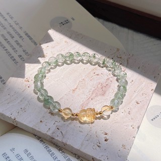 MINDO กำไลหินนำโชค สร้อยข้อมือหิน GREEN RUTILATED QUARTZ หินไหมเขียว ปกป้องภัยอันตราย