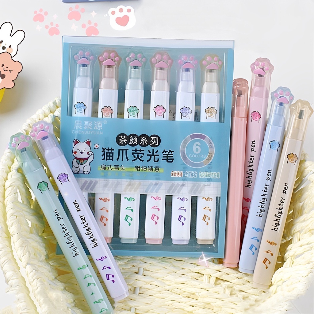 6 ชิ้น/เซ็ต Cat Claw Highlighter ปากกา Journal DIY สีปากกาทําหมายเหตุ Key Marker เครื่องเขียนนักเรียน