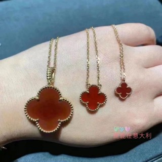 [พร้อมส่ง] สร้อยคอ จี้ใบโคลเวอร์สี่แฉก มาลาไคต์ สีฟ้า ทองคําขาว 18K