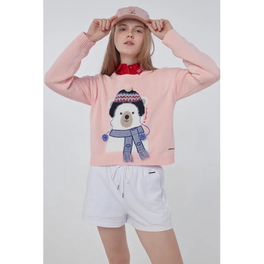 New! CCOO POLAR BEAR CROPPED SWEATER WITH FUZZY size M เสื้อไหมพรมสีชมพู