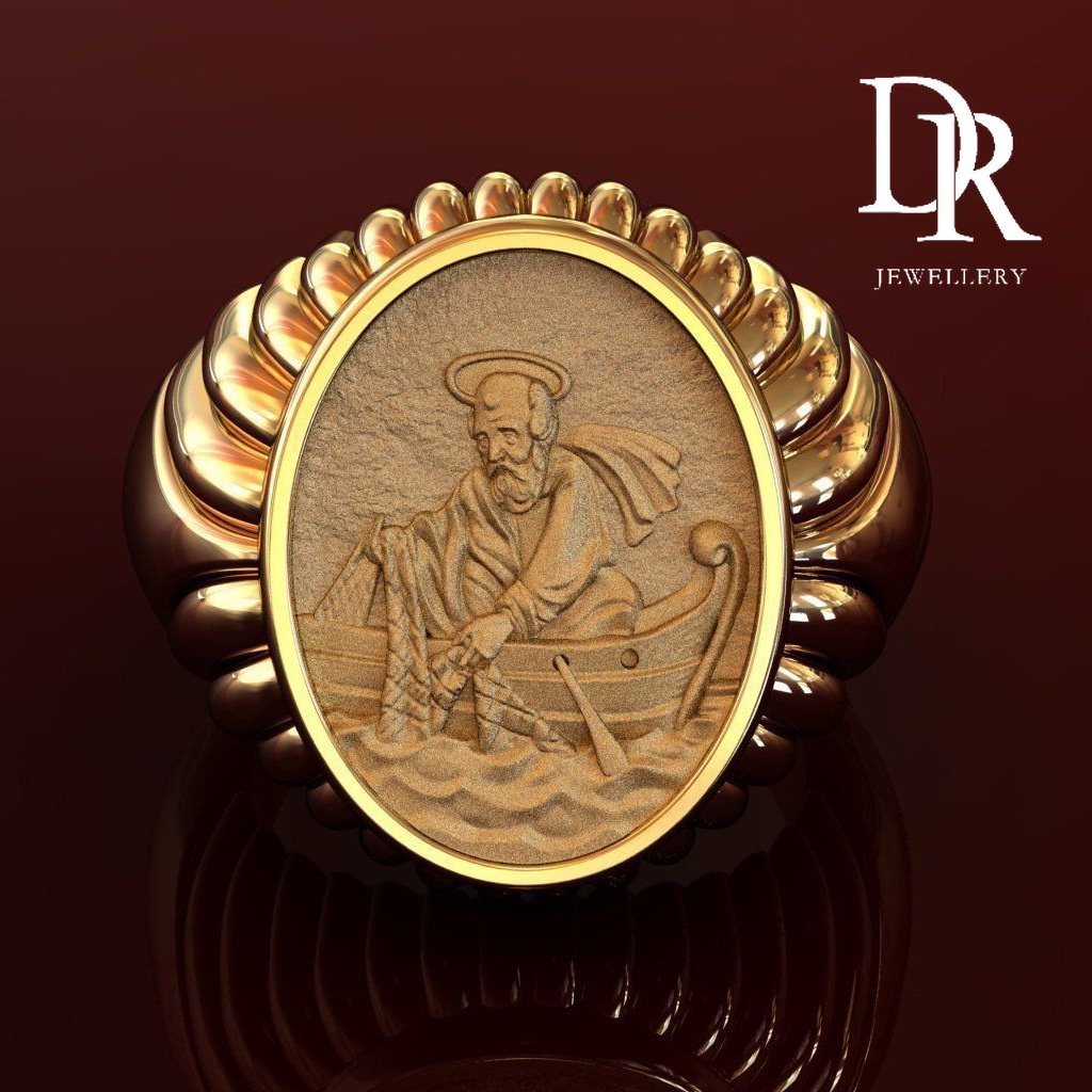 DR เครื่องประดับแฟชั่นเกาหลีอุปกรณ์เสริมสแตนเลส Pope Leo XIII แหวนแหวนทองชุบรูปปั้นชาวประมง Man แหวน
