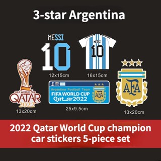 สติกเกอร์สะท้อนแสง ลายโลโก้ทีมฟุตบอลโลก Lionel Messi Argentina 2022 3 ดาว สําหรับตกแต่งรถยนต์