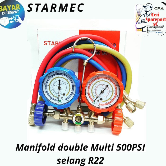 Starmec Manifold Double Multi 500Psi Freon บรรจุเครื่องมือวัด R32 R410 R22