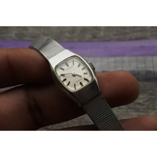 นาฬิกา Vintage มือสองญี่ปุ่น CITIZEN ระบบ ไขลาน ผู้หญิง ทรงสี่เหลี่ยม กรอบเงิน หน้าขาว หน้าปัด 18mm