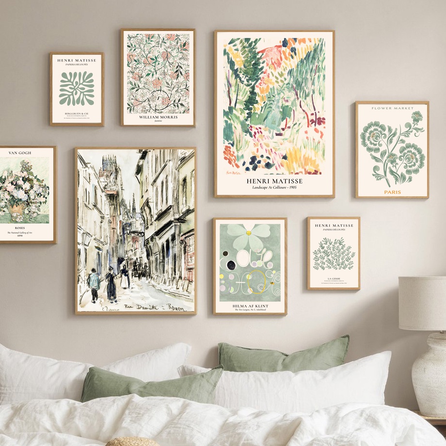 ภาพโปสเตอร์ ผ้าแคนวาส พิมพ์ลาย Matisse William Morris Van Gogh สีเขียว สไตล์นอร์ดิก สําหรับตกแต่งผนัง ห้องนั่งเล่น