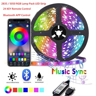 แถบไฟ LED 5050 2835 RGB 5M 4M 3M IP65 RGB บลูทูธ รีโมตคอนโทรล ไฟเตือน LED เปลี่ยนสี USB เทปไฟ LED ทีวี พื้นหลัง ไฟ DC 5V