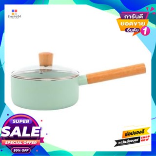 Pot หม้อด้ามเคลือบเซรามิกพร้อมฝาแก้ว18 ซม.Kassa Home รุ่น Ed-0102 ขนาด 18 X 35.5 X 13.5 ซม. สีฟ้าceramic Pot With Glass