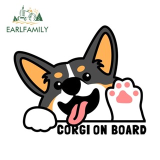 Earlfamily สติกเกอร์ ลายการ์ตูนอนิเมะ Corgi กันรอยขีดข่วน สําหรับติดตกแต่งหน้าต่างรถยนต์ แล็ปท็อป 13 ซม. x 10.7 ซม.