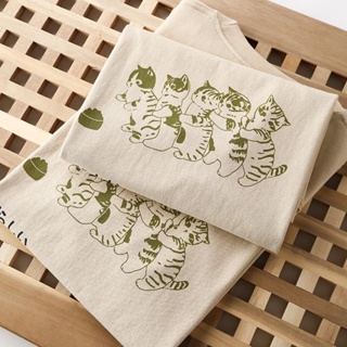 【40-100kg/Pure Cotton】Lovely Cat Pattern Plus Size Cotton Tee for Women Oversized Womens Big Size Cotton Tshirts C_07