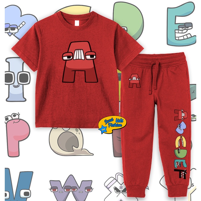 ตัวอักษร Lore Kids T-Shirt Set Jogger Character Alphabet Lore Kids Clothes Set