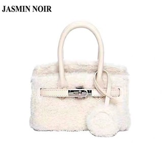 Jasmin NOIR กระเป๋าถือ กระเป๋าสะพายไหล่ ประดับขนเฟอร์ แฟชั่นสําหรับสตรี